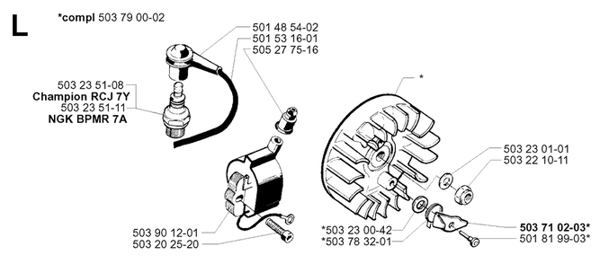 Ignition System Diagram and Parts List for 240 20010100001 & Above Husqvarna Trimmer