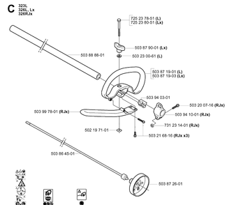 Shaft And Handle 3 Diagram and Parts List for 326LX 20061400001-20070100000 Husqvarna Edger