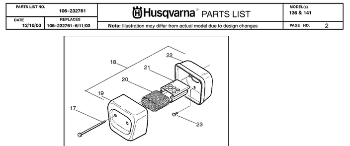 Muffler Diagram and Parts List for 136 20040100001-Current Husqvarna Chainsaw