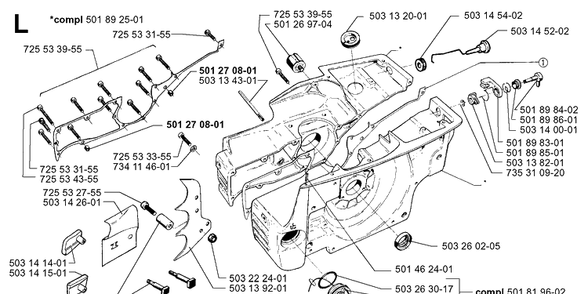 Crankcase Diagram and Parts List for 3120 20000600001-20013500000 Husqvarna Chainsaw