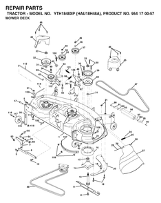 Mower Deck / Cutting Deck Diagram and Parts List for YTH1848XP (954170057-A)(2003-01) Husqvarna Lawn Tractor