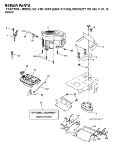 Engine Diagram and Parts List for YTH150XP (96011011500)(2006-01) Husqvarna Lawn Tractor
