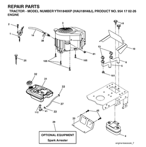 Engine 2 Diagram and Parts List for YTH1848XP (HAU18H48J)(2004-09) Husqvarna Lawn Tractor