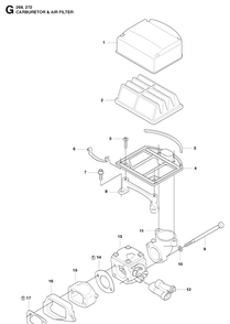 Carburetor And Air Filter Diagram and Parts List for 272XP 20091400001-20163200000 Husqvarna Chainsaw