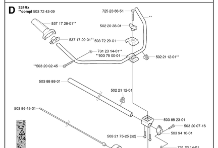 Shaft And Handle Diagram and Parts List for 324RX  Husqvarna Brush Cutter