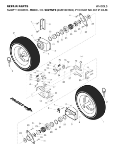 Wheels And Tires Diagram and Parts List for 9027STE (96191001802)(2007-10) Husqvarna Snow Blower