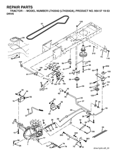 Drive Diagram and Parts List for LTH2042-LTH2042A 2003-12 Husqvarna Lawn Tractor