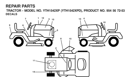Decals 2 Diagram and Parts List for YTH1542XP (954567253)(2001-12) Husqvarna Lawn Tractor