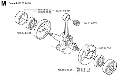 Crankshaft Diagram and Parts List for 325HE4X 20010100001 - 20011800000 Husqvarna Hedge Trimmer