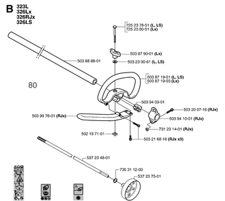Shaft And Handle 2 Diagram and Parts List for 323R 20070100001-20144900000 Husqvarna Brush Cutter