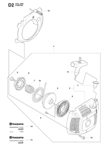 Starter Diagram and Parts List for 440E 20090400001-20102300000 Husqvarna Chainsaw