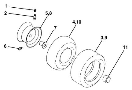 Wheels And Tires Diagram and Parts List for YTH2248 (954571977-A)(2004-06) Husqvarna Lawn Tractor