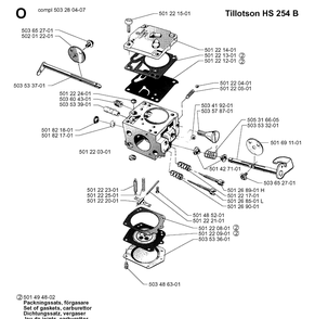 Carburetor Details Diagram and Parts List for 61 20014000001-20110100000 Husqvarna Chainsaw