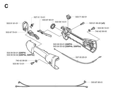 Handle And Controls Diagram and Parts List for 326P 20021800001-20042300000 Husqvarna Pole Saw