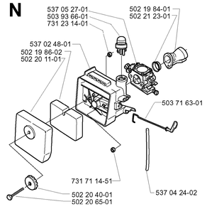 Carburetor And Air Filter Diagram and Parts List for 232RD 20001400001 & Above Husqvarna Trimmer