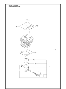 Cylinder Piston Diagram and Parts List for 570BTS 20111800001-Current Husqvarna Leaf Blower / Vacuum