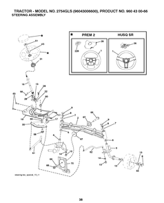 Steering Diagram and Parts List for 2754GLS (96043006600)(2008-12) Husqvarna Lawn Tractor