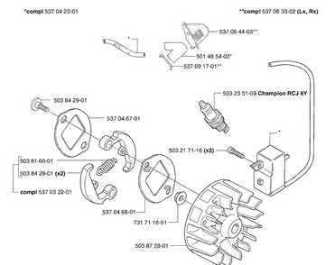 Ignition / Flywheel / Clutch Diagram and Parts List for 326C (L-LX-RX)(E-Tech 2)(2002-02) Husqvarna Brush Cutter