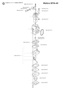 Carburetor Details Diagram and Parts List for 180BF 20080500001-20084000000 Husqvarna Leaf Blower / Vacuum