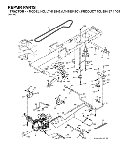 Drive Diagram and Parts List for LTH18542-LTH18542C 2004-08 Husqvarna Lawn Tractor