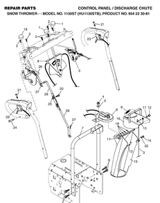 Control Panel And Discharge Chute Diagram and Parts List for 1130ST (HU1130STB)(2004-03) Husqvarna Snow Blower