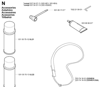 Accessories Diagram and Parts List for 325HE3 (X-SERIES)(20011800001-20040100000) Husqvarna Hedge Trimmer