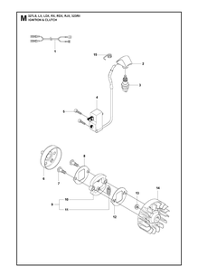 Ignition System And Clutch Diagram and Parts List for 327LDX 20120100001-Current Husqvarna Edger