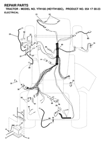 Electrical Diagram and Parts List for YTH180 (954170023-C)(2000-03) Husqvarna Lawn Tractor