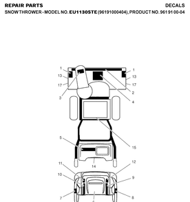Decals Diagram and Parts List for 1130STE (96191000404)(2007-01) Husqvarna Snow Blower