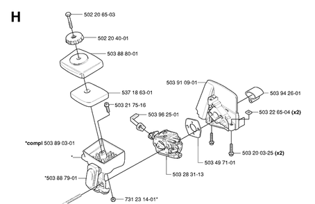 Carburetor And Air Filter Diagram and Parts List for 325HA110 20054000001-20040100000 Husqvarna Hedge Trimmer
