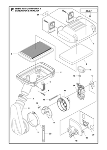 Carburetor And Air Filter Diagram and Parts List for 580BTSMARKII  Husqvarna Leaf Blower / Vacuum