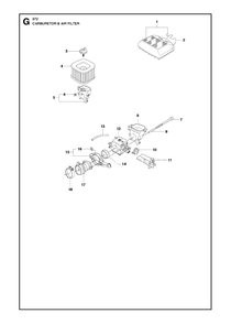 Carburetor And Air Filter Diagram and Parts List for 372XP-XPG 20111800001 & Above Husqvarna Chainsaw