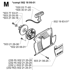 Starter Diagram and Parts List for 232L 19980100001-20001400000 Husqvarna Edger