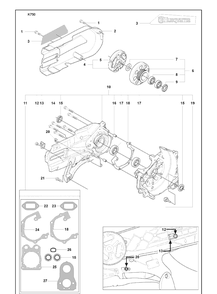 Clutch Assy And Driving Pulley Assy And Crankcase Assy And Gasket Kit Diagram and Parts List for K750 2008-10 Husqvarna Lawn Tractor Accessories