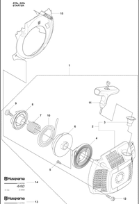 Starter Diagram and Parts List for 440E 2009-02 Husqvarna Chainsaw