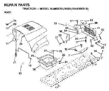 Hood Diagram and Parts List for LR120 (954830051B)(1996-05) Husqvarna Lawn Tractor