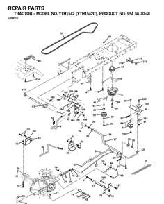 Drive Diagram and Parts List for YTH1542 (954567048)(2001-04) Husqvarna Lawn Tractor