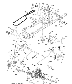 Drive Diagram and Parts List for YTH26V54 (96048001100)(2010 - 12) Husqvarna Lawn Tractor