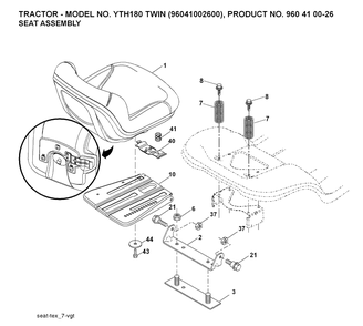 Seat Diagram and Parts List for YTH180 (96041002600)(2007-02) Husqvarna Lawn Tractor