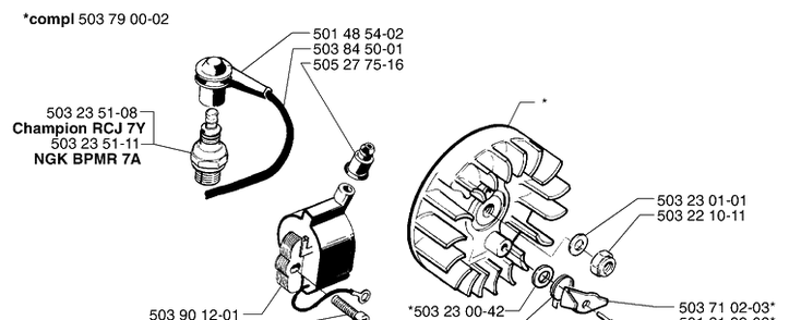 Ignition / Flywheel Diagram and Parts List for 240 2002-08 Husqvarna Brush Cutter