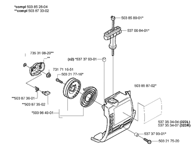 Starter Diagram and Parts List for 323L 2005-03 Husqvarna Trimmer