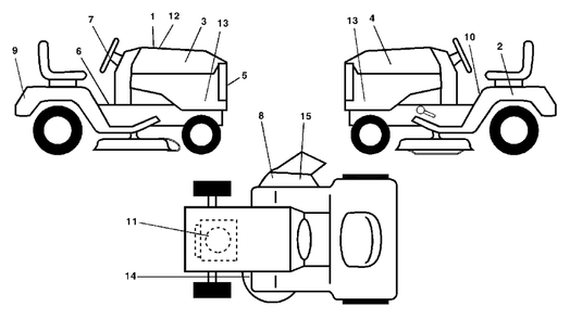 Decals Diagram and Parts List for YTH1542XP (954567253-B)(2001-11) Husqvarna Lawn Tractor