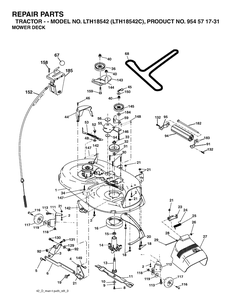 42inch Cutting Deck Diagram and Parts List for LTH18542-LTH18542C 2004-08 Husqvarna Lawn Tractor