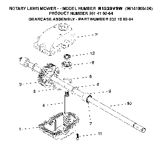 Gear Case Diagram and Parts List for R152SVSW (96141006400, 961410064)(2006-02) Husqvarna Lawn Mower