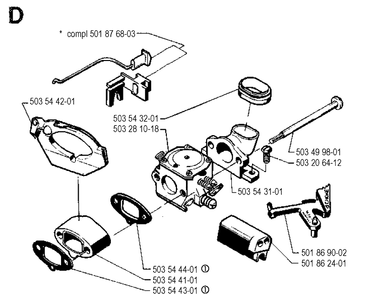 Carburetor Diagram and Parts List for 262XP 19900900001-19910900000 Husqvarna Chainsaw