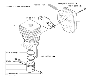 Piston/Cylinder/Muffler Diagram and Parts List for 326LX 2007-01 Husqvarna Trimmer