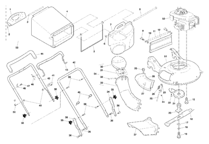 Handle And Deck Assembly Diagram and Parts List for 55C21HV (954223890-B)(2005) Husqvarna Lawn Mower