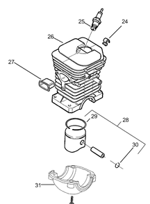 Piston / Cylinder Diagram and Parts List for 136LE 2001-06 Husqvarna Chainsaw