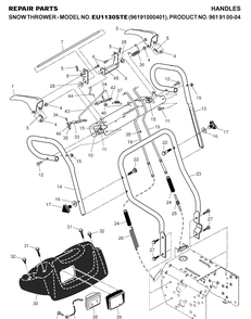 Handle Diagram and Parts List for 1130STE (96191000401)(2007-01) Husqvarna Snow Blower