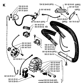 Electrical Diagram and Parts List for 242 19941400001-19981800000 Husqvarna Chainsaw